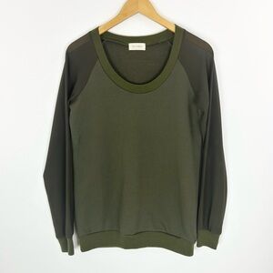 Brandlabel Jumper Basic Crew Neck Pullover in Olive with‎ Sheer Sleeve Size M